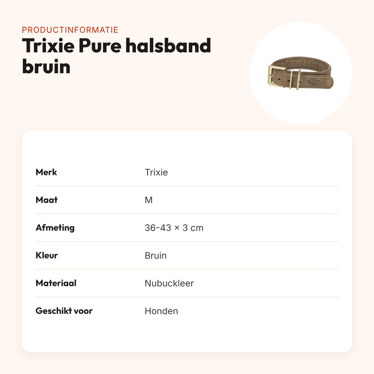 Trixie halsband Pure Leer nubuckleer bruin M 36-43 x 3 cm – productinformatie