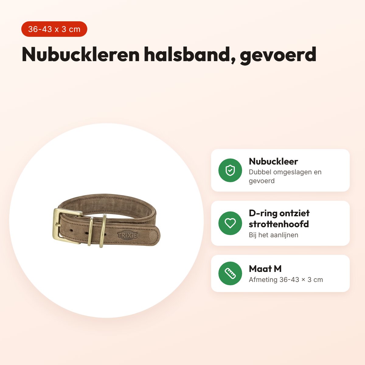 Trixie halsband Pure Leer nubuckleer bruin M 36-43 x 3 cm – voordelen