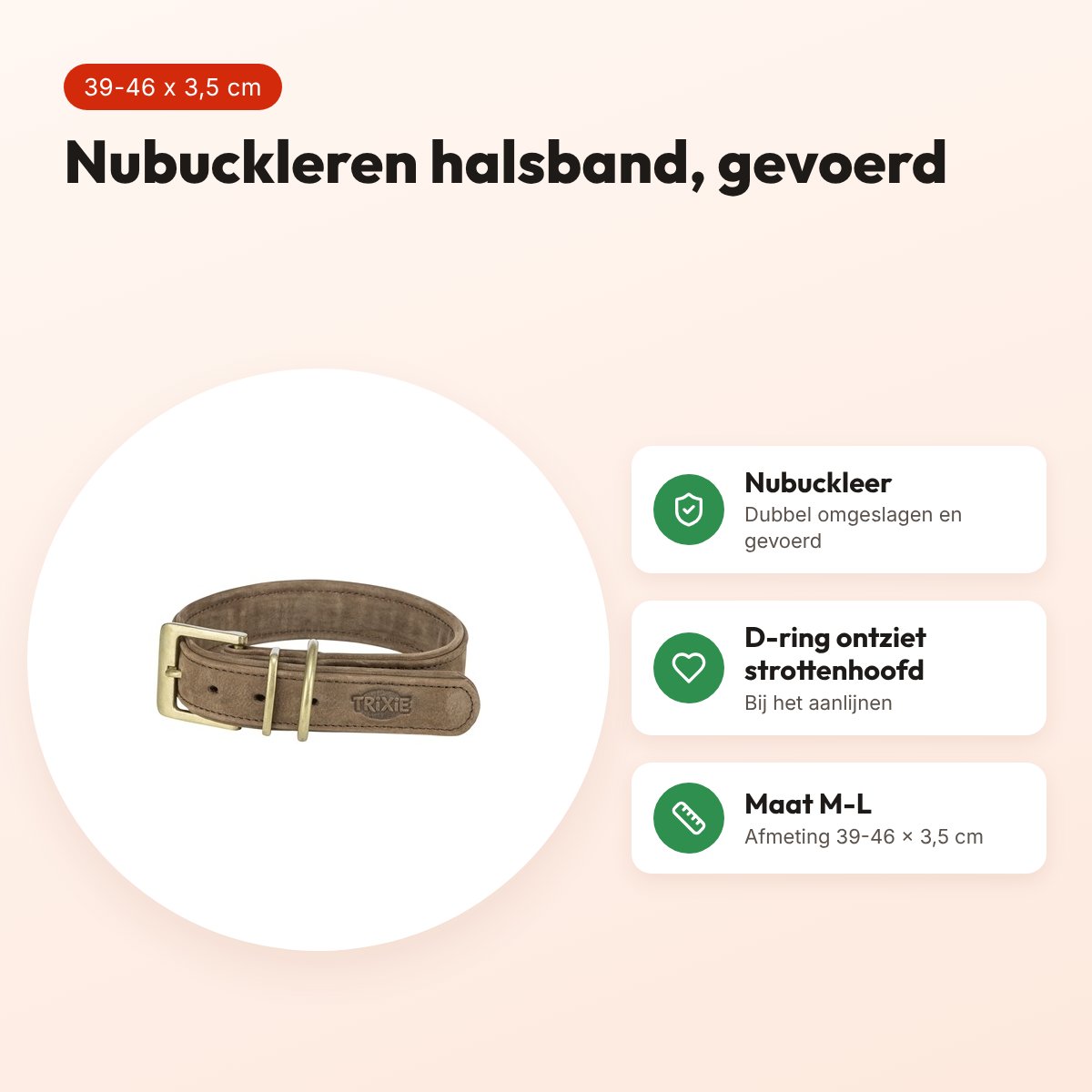 Trixie halsband Pure Leer nubuckleer bruin M-L 39-46 x 3,5 cm – voordelen