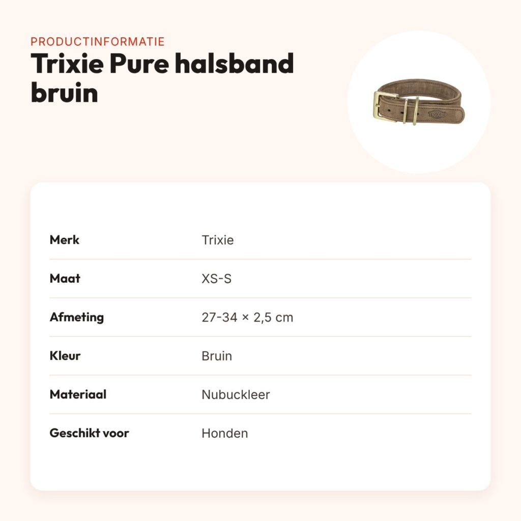 Trixie halsband Pure Leer nubuckleer bruin XS-S 27-34 x 2,5 cm – productinformatie