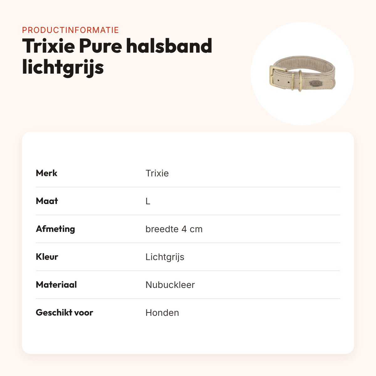 Trixie halsband Pure Leer nubuckleer lichtgrijs L x 4 cm – productinformatie