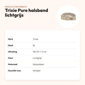 Trixie halsband Pure Leer nubuckleer lichtgrijs M 36-43 x 3 cm – productinformatie