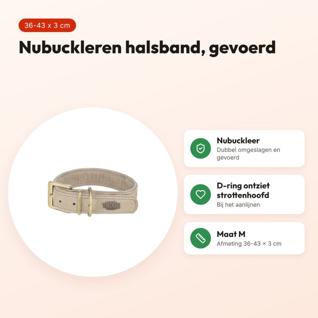 Trixie halsband Pure Leer nubuckleer lichtgrijs M 36-43 x 3 cm – voordelen