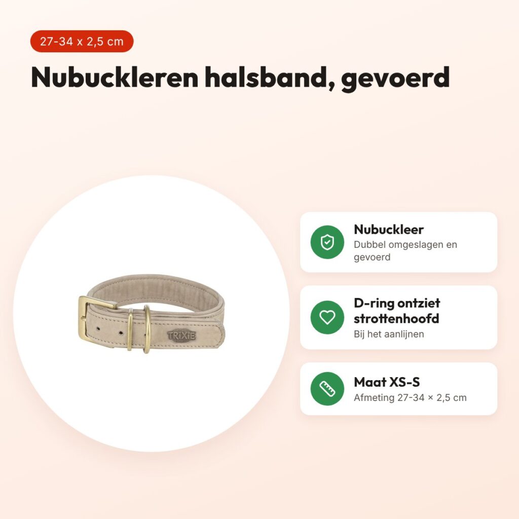 Trixie halsband Pure Leer nubuckleer lichtgrijs XS-S 27-34 x 2,5 cm – voordelen