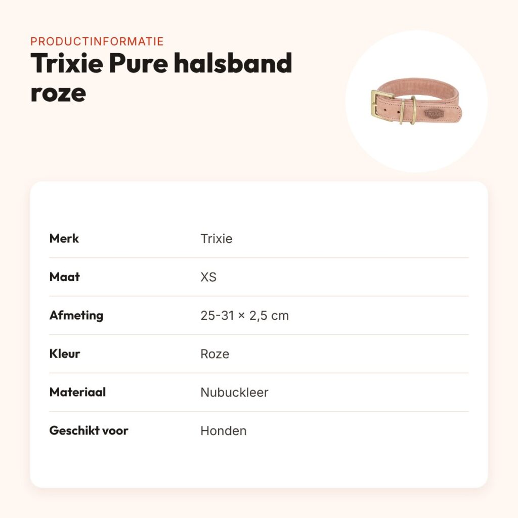 Trixie halsband Pure Leer nubuckleer roze XS 25-31 x 2,5 cm – productinformatie