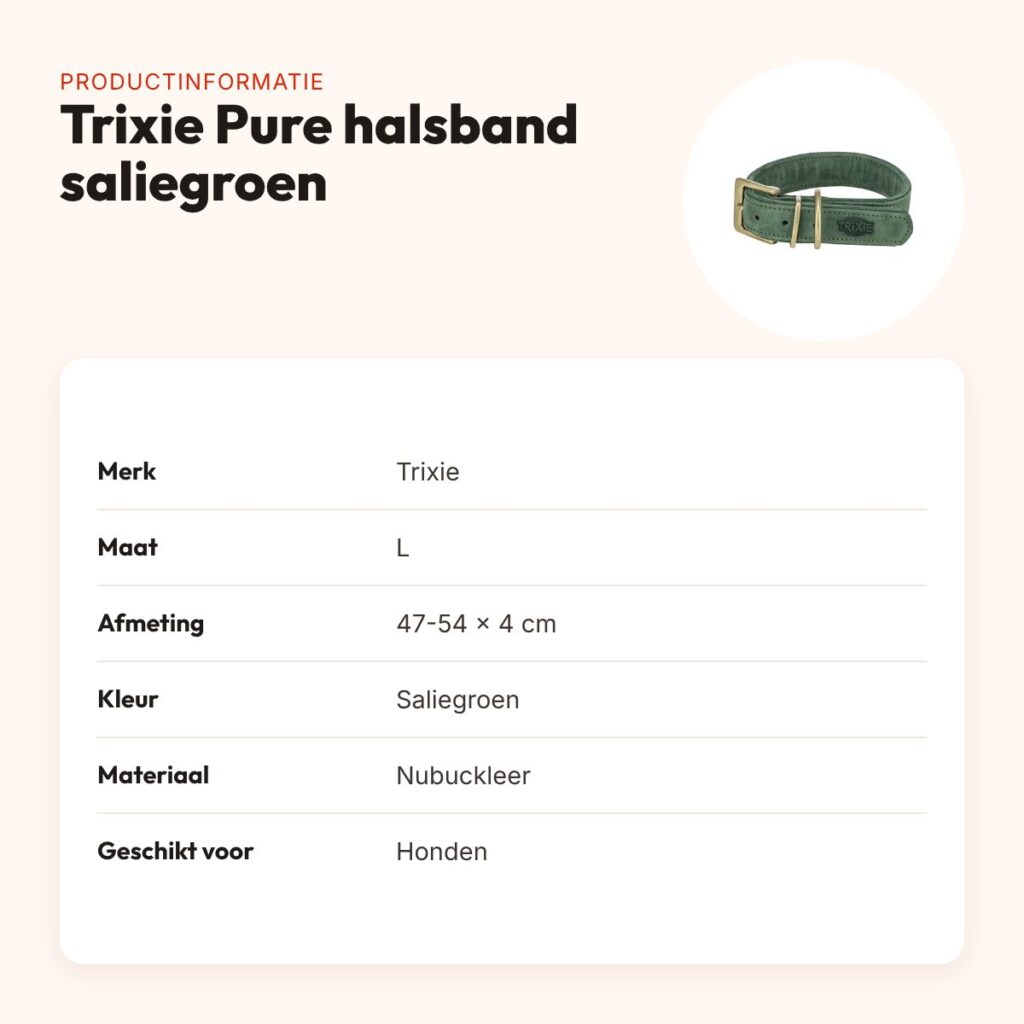 Trixie halsband Pure Leer nubuckleer saliegroen L 47-54 x 4 cm – productinformatie