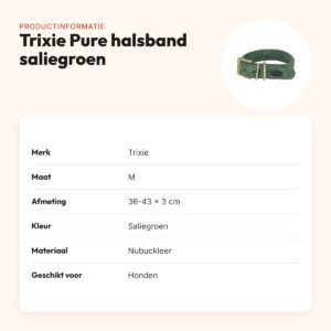 Trixie halsband Pure Leer nubuckleer saliegroen M 36-43 x 3 cm – productinformatie