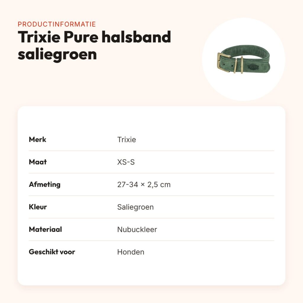 Trixie halsband Pure Leer nubuckleer saliegroen XS-S 27-34 x 2,5 cm – productinformatie