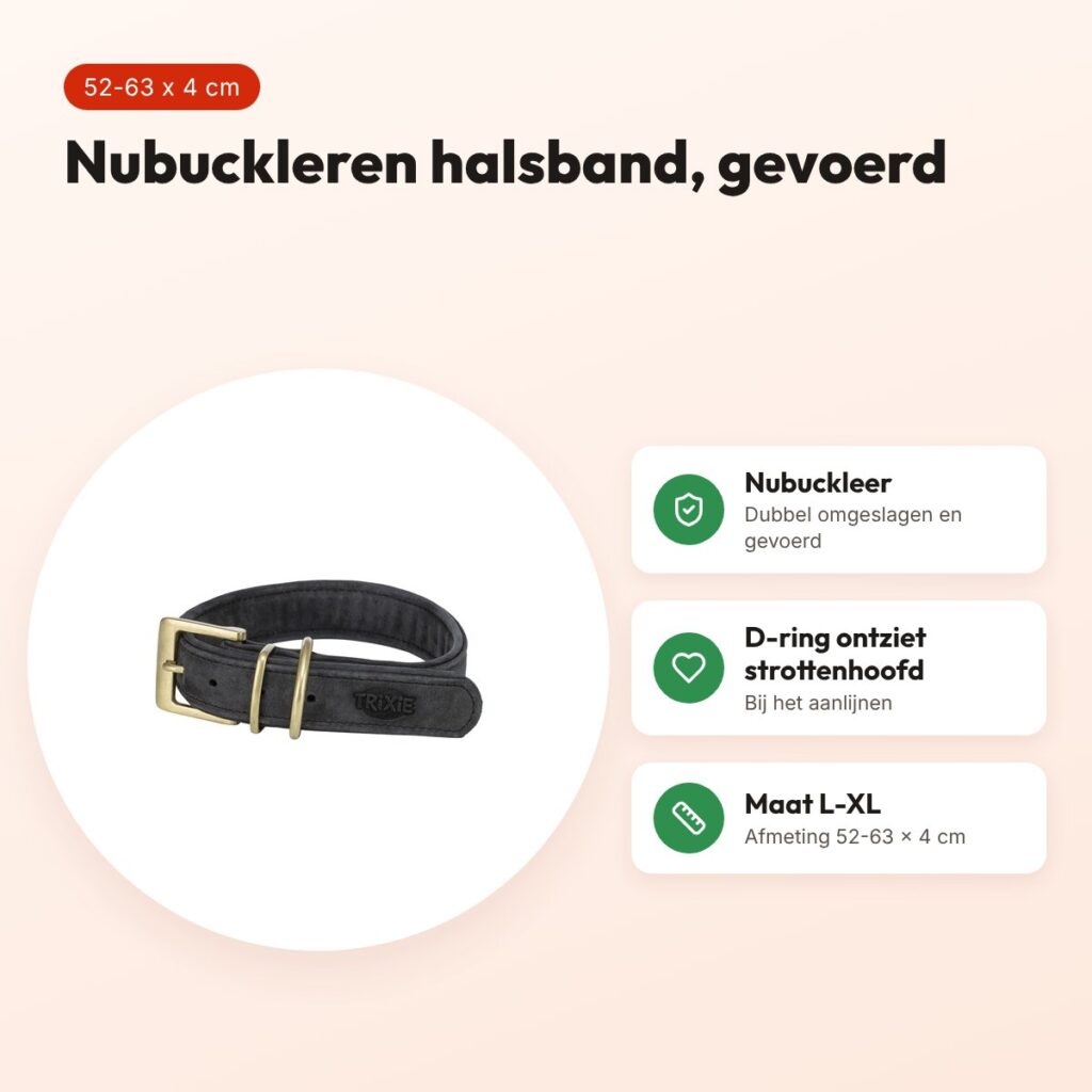 Trixie halsband Pure Leer nubuckleer zwart L-XL 52-63 x 4 cm – voordelen
