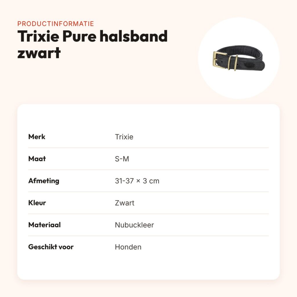 Trixie halsband Pure Leer nubuckleer zwart S-M 31-37 x 3 cm – productinformatie