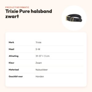 Trixie halsband Pure Leer nubuckleer zwart S-M 31-37 x 3 cm – productinformatie