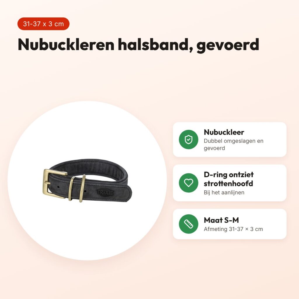 Trixie halsband Pure Leer nubuckleer zwart S-M 31-37 x 3 cm – voordelen