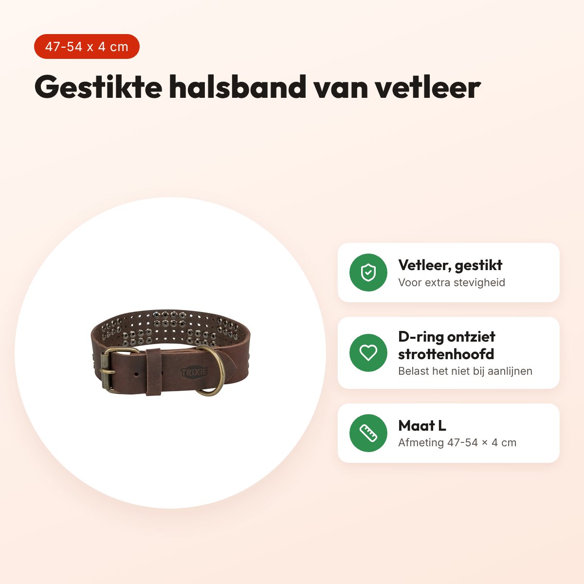 Trixie halsband Rivet Rustic vetleer donkerbruin L 47-54 cm – voordelen