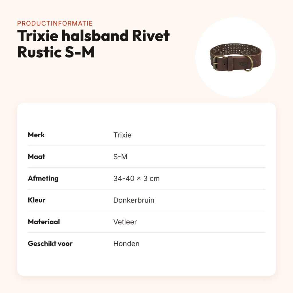 Trixie halsband Rivet Rustic vetleer donkerbruin S-M 34-40 cm – productinformatie