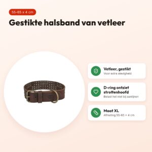 Trixie halsband Rivet Rustic vetleer donkerbruin XL 55-65 cm – voordelen