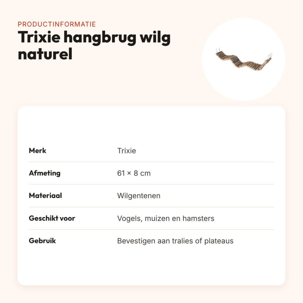 Trixie hangbrug wilg naturel 61 x 8 cm – voor vogels en kleine knaagdieren – productinformatie