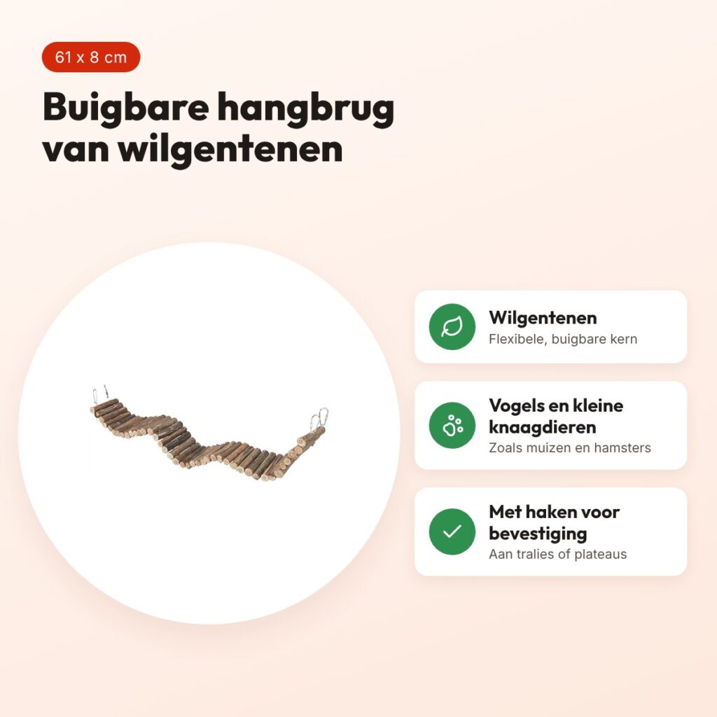 Trixie hangbrug wilg naturel 61 x 8 cm – voor vogels en kleine knaagdieren – voordelen