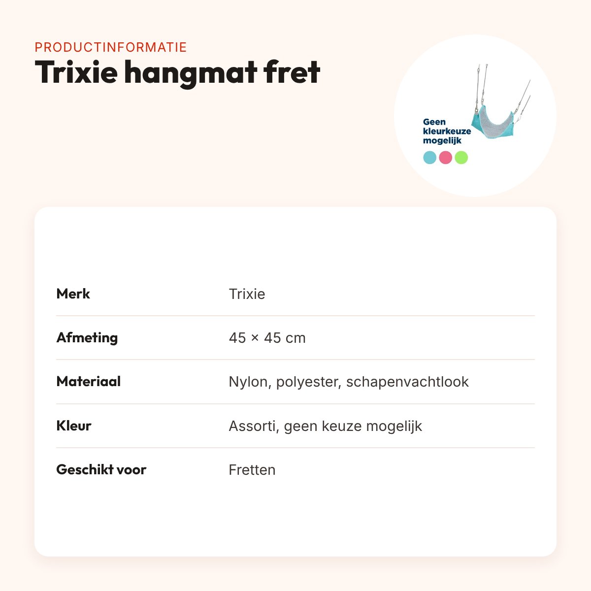 Trixie hangmat fret 45 x 45 cm – schapenvachtlook, assorti kleur – productinformatie