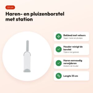 Trixie harenpluizenborstel met reinigingsstation wit/grijs 33 cm – voordelen