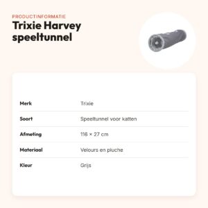 Trixie Harvey speeltunnel voor katten 116 x 27 cm – velours, grijs – productinformatie
