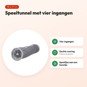 Trixie Harvey speeltunnel voor katten 116 x 27 cm – velours, grijs – voordelen