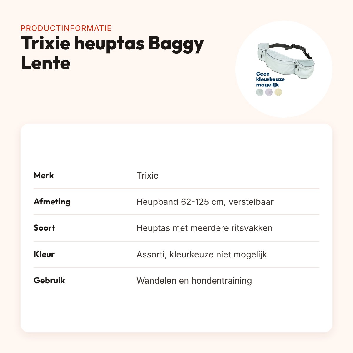 Trixie heuptas Baggy Lente 62-125 cm – voor wandelen en training – productinformatie