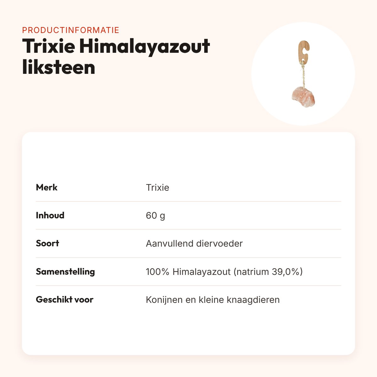 Trixie Himalayazout liksteen 60 g – voor konijnen en knaagdieren – productinformatie