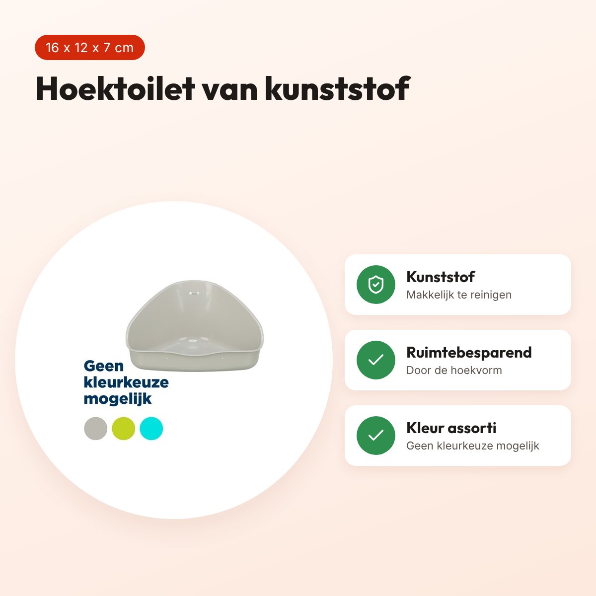 Trixie hoektoilet knaagdieren 16 x 12 x 7 cm – kunststof, assorti kleur – voordelen