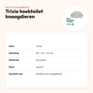 Trixie hoektoilet knaagdieren 36 x 21 x 30 cm – kunststof, assorti kleur – productinformatie