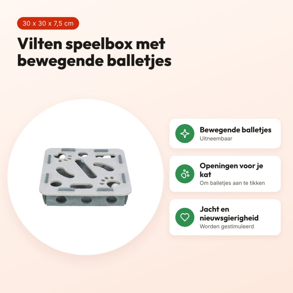 Trixie Hole'n'Roll Box grijs 30 x 30 x 7,5 cm – vilt, voor katten – voordelen
