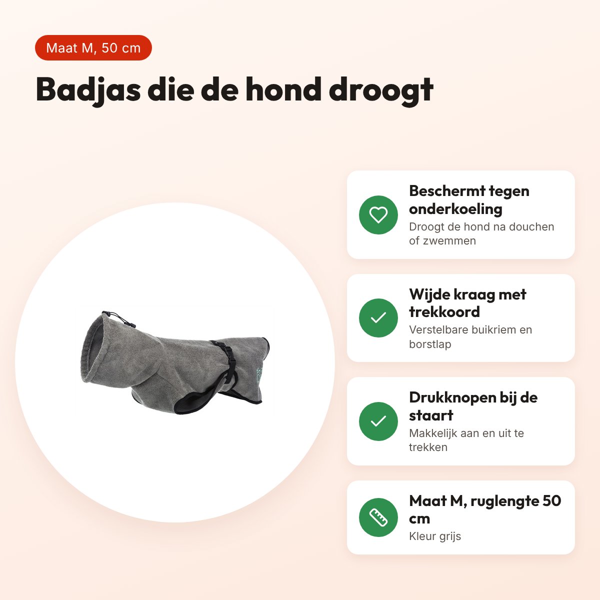 Trixie hondenbadjas badstof grijs M 50 cm – beschermt tegen onderkoeling – voordelen