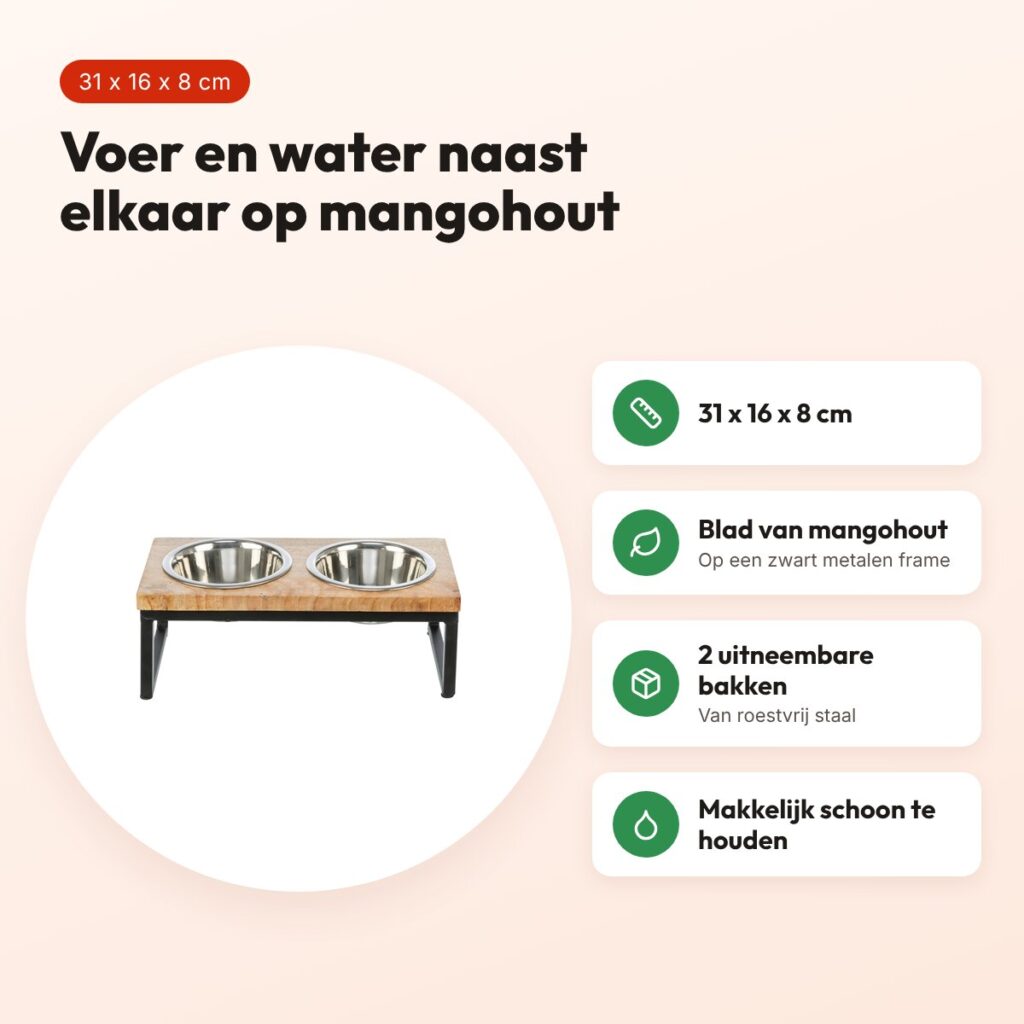 Trixie hondenbar voerbak en drinkbak mangohout zwart/bruin 31 x 16 x 8 cm – voordelen