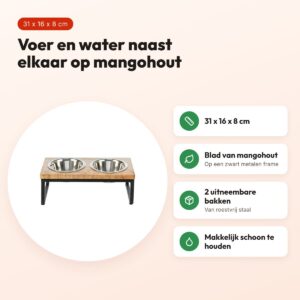 Trixie hondenbar voerbak en drinkbak mangohout zwart/bruin 31 x 16 x 8 cm – voordelen