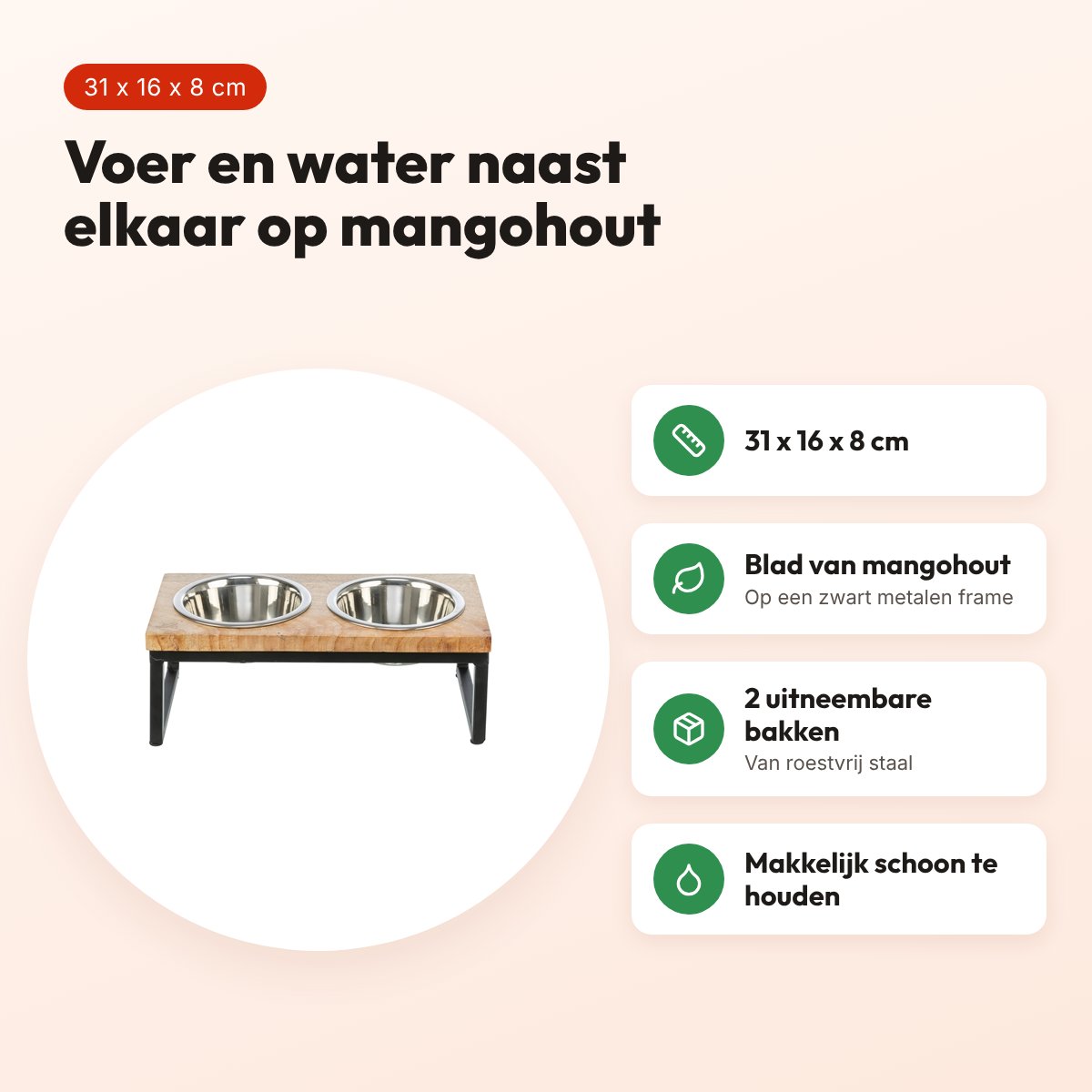 Trixie hondenbar voerbak en drinkbak mangohout zwart/bruin 31 x 16 x 8 cm – voordelen