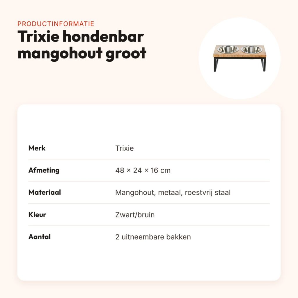 Trixie hondenbar voerbak en drinkbak mangohout zwart/bruin 48 x 24 x 16 cm – productinformatie
