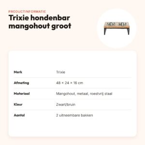 Trixie hondenbar voerbak en drinkbak mangohout zwart/bruin 48 x 24 x 16 cm – productinformatie