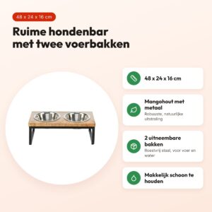 Trixie hondenbar voerbak en drinkbak mangohout zwart/bruin 48 x 24 x 16 cm – voordelen