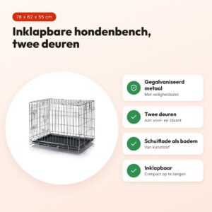 Trixie hondenbench gegalvaniseerd metaal 78 x 62 x 55 cm – twee deuren – voordelen