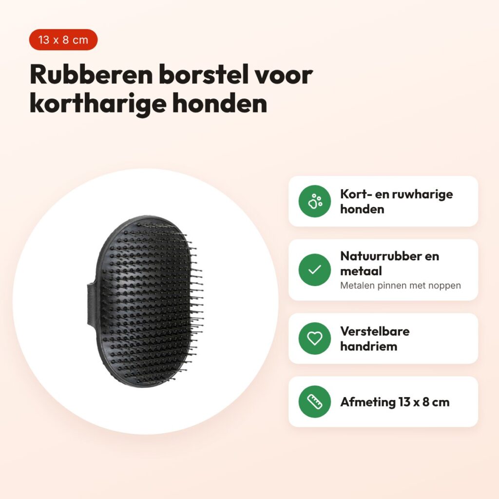 Trixie hondenborstel rubber 13 x 8 cm – met verstelbare handriem – voordelen