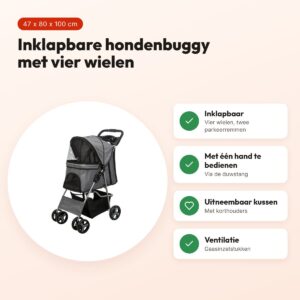Trixie hondenbuggy grijs 47 x 80 x 100 cm – inklapbaar – voordelen