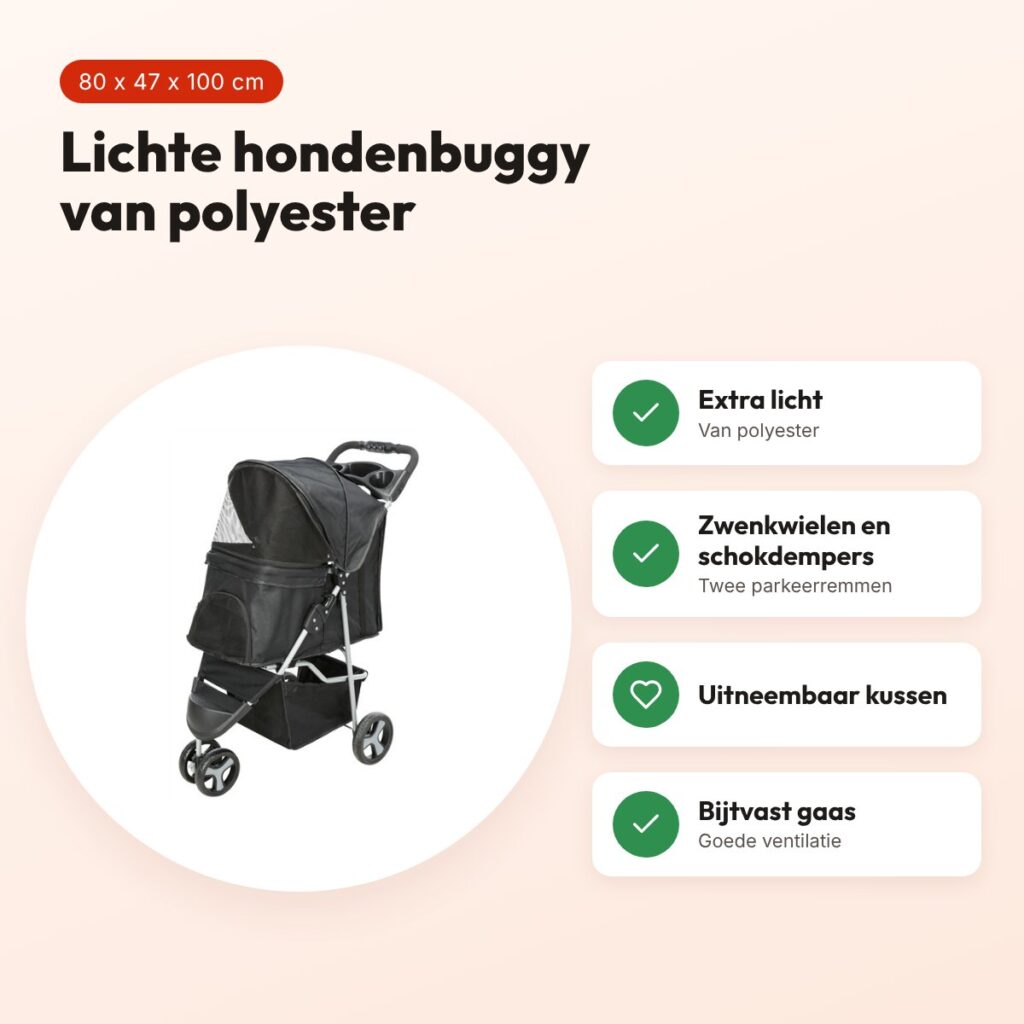 Trixie hondenbuggy zwart 80 x 47 x 100 cm – lichtgewicht, polyester – voordelen