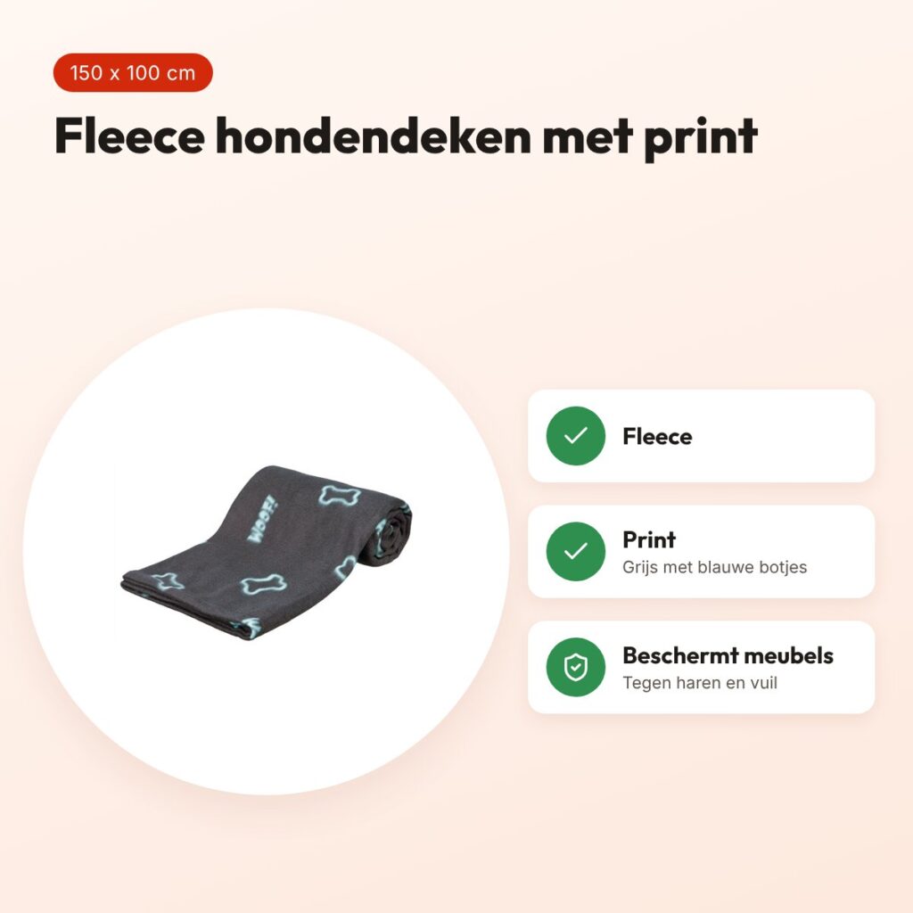 Trixie hondendeken Barney fleece grijs 150 x 100 cm – botjesprint – voordelen