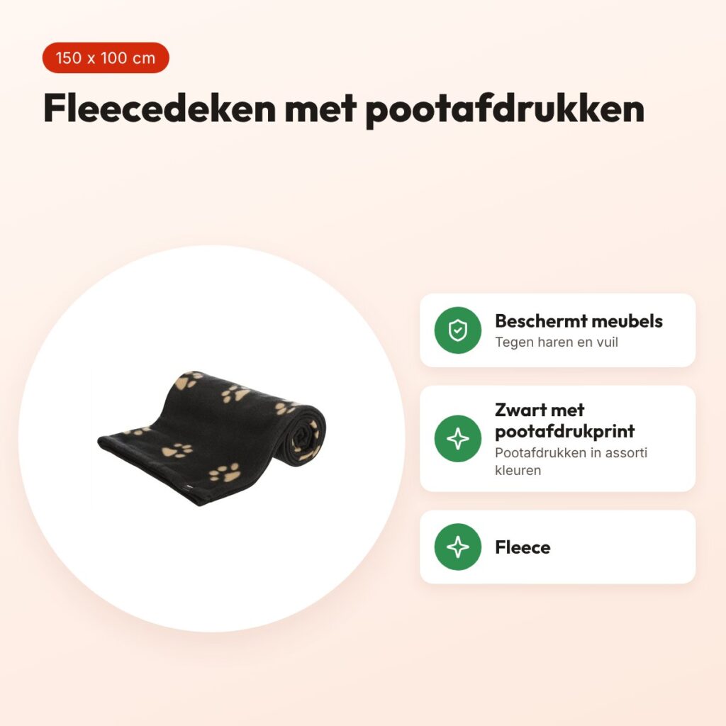 Trixie hondendeken Barney fleece zwart 150 x 100 cm – pootafdrukken – voordelen