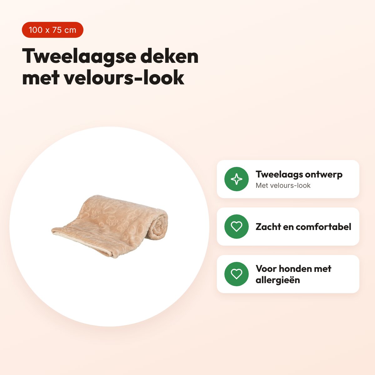 Trixie hondendeken Barry softpluche beige 100 x 75 cm – velours-look – voordelen