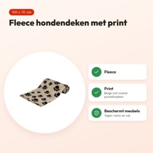 Trixie hondendeken Beany fleece beige 100 x 70 cm – pootafdrukken – voordelen