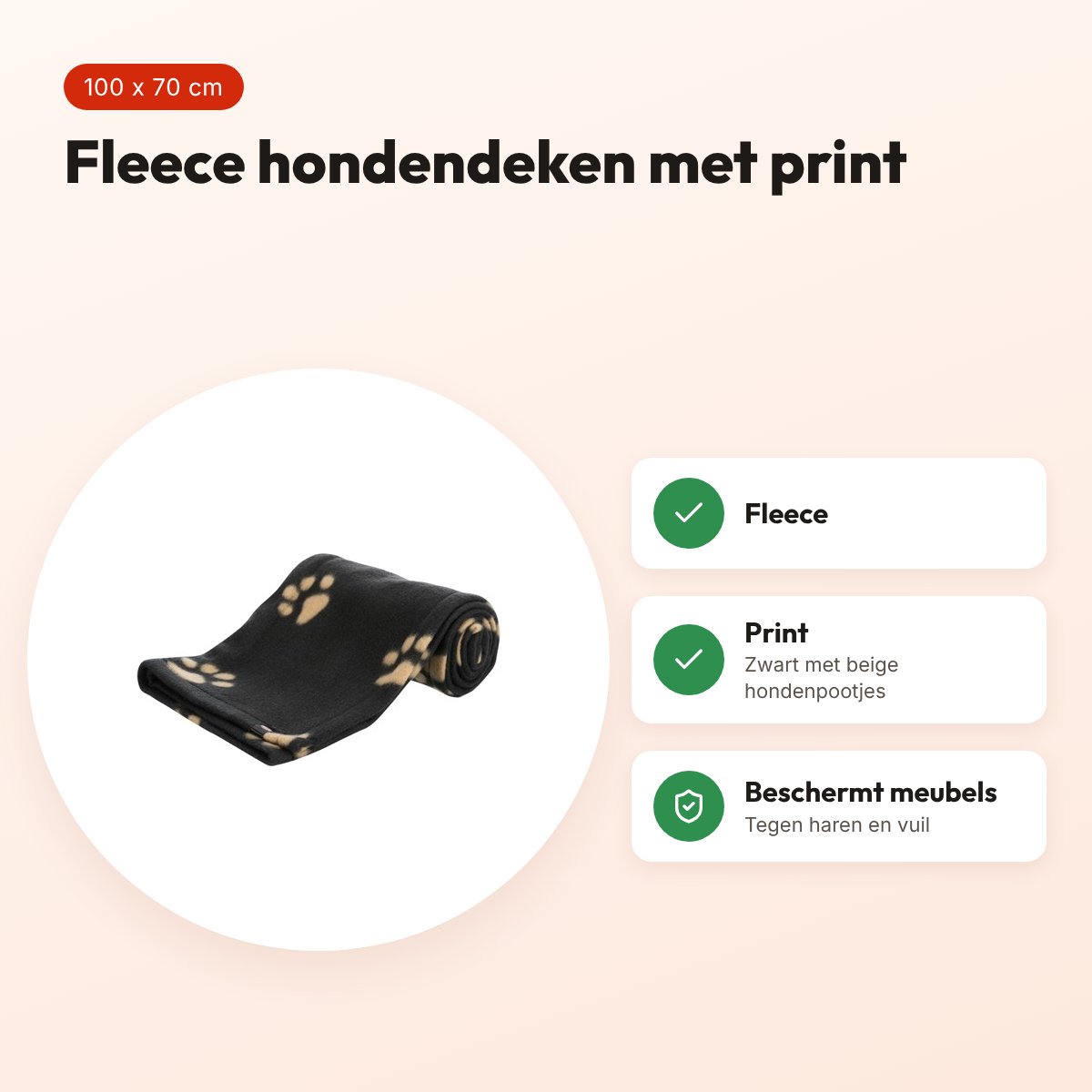 Trixie hondendeken Beany fleece zwart 100 x 70 cm – pootafdrukken – voordelen