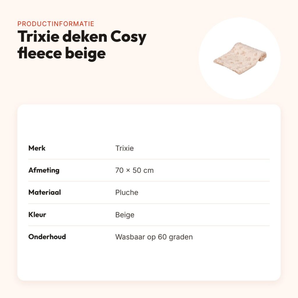 Trixie hondendeken Cosy fleece beige 70 x 50 cm – wasbaar op 60 °C – productinformatie