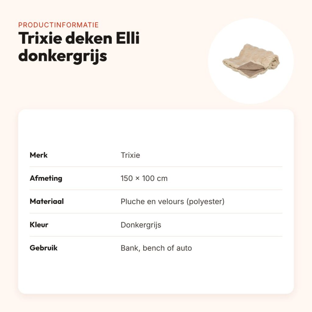 Trixie hondendeken Elli donkergrijs 150 x 100 cm – pluche en velours – productinformatie