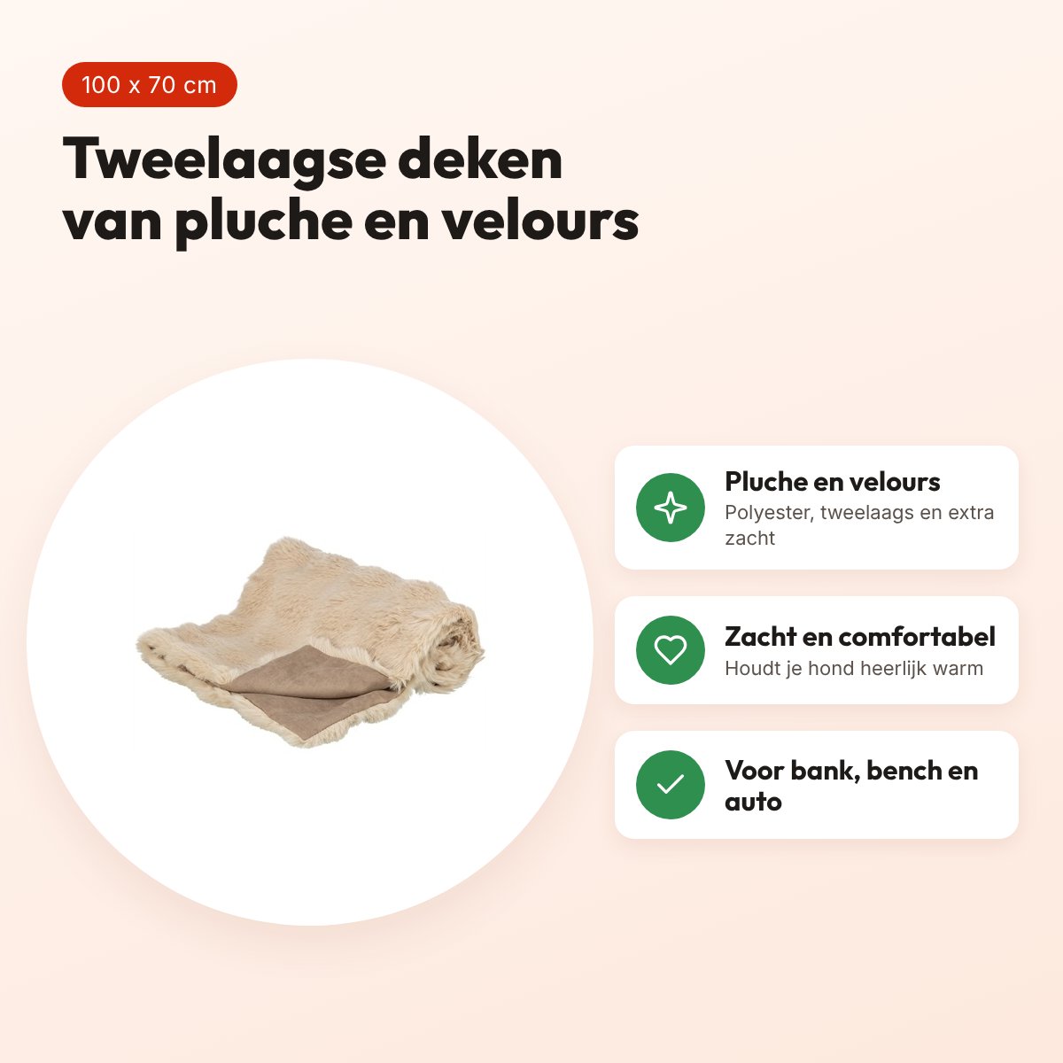 Trixie hondendeken Elli zand 100 x 70 cm – pluche en velours – voordelen