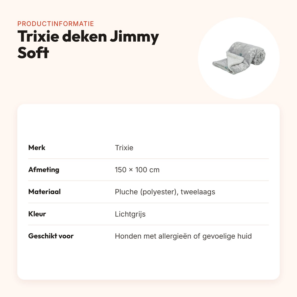 Trixie hondendeken Jimmy Soft lichtgrijs 150 x 100 cm – hypoallergeen – productinformatie